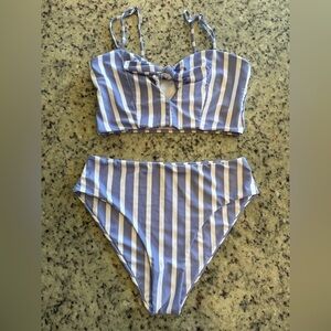 Women’s Striped high waist Bikini Set in Blue and White size 8